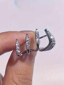Pendientes elegantes decorados con garra de rhinestone - Accesorio diario hipoalergénico y de moda, regalo de combinación perfecto - Plateado - Ver 7