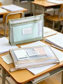 1件熱銷款新式雙層科目分類收納袋 A4透明網格文件收納袋 拉鍊式背包，適合國小、國中學生與大學生，大容量可裝考卷、科目教材、書籍與作業，學校辦公用品袋、資料夾文件袋，學習複習配件，教師必備，理想的教室教師禮物，開學季/萬聖節/聖誕節必備（卡片款式隨機發送） - 多款式 - 查看 7