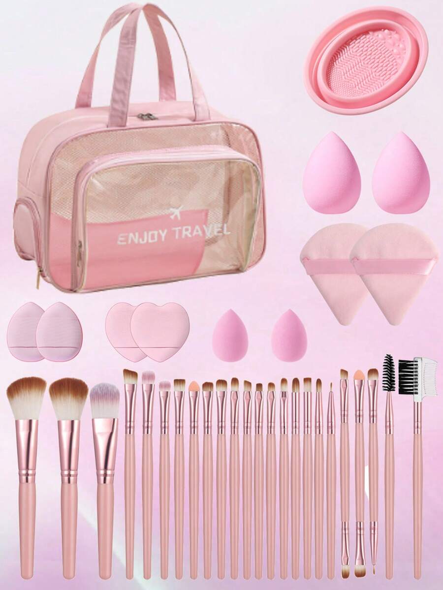 35 PIEZAS Juego de herramientas de maquillaje que incluye: 24 PIEZAS Juego de brochas de maquillaje + 4 PIEZAS Esponjas de polvos de cojín de aire mini + 2 PIEZAS Esponjas de maquillaje mini + 2 PIEZAS Esponjas de polvos triangulares + 2 PIEZAS Esponjas de maquillaje + 1 pieza Herramientas de limpieza de brochas de maquillaje - Multicolor - Ver 1