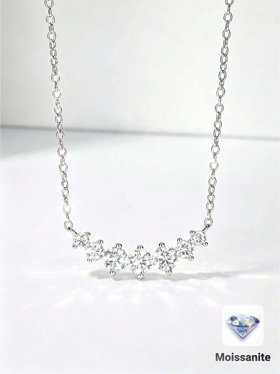 Mặt dây chuyền hình nụ cười Moissanite 1.22CT, mạ vàng trắng S925, thiết kế tối giản sang trọng, lấp lánh, phù hợp để đeo hàng ngày, làm quà cưới, quà sinh nhật, quà kỷ niệm, quà năm mới. - Bạc - Xem 1