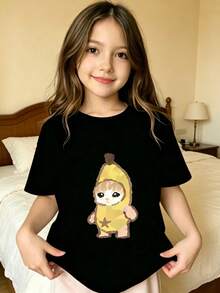 Banana Character With Star T-Shirt For Girls - Black - View 1