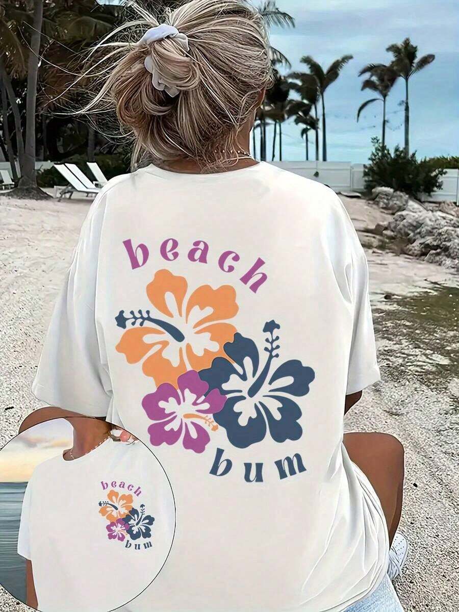 Summer Outfits For Plus-Size Women - T-Shirt With Plus-Size Lettering, Short-Sleeved Crew Neck Casual Top, Summer And Spring, Women's Plus-Size Clothing, Loose And Comfortable Tops - White - View 1