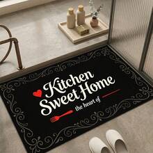 1 pieza, Decoración del hogar, Alfombra de cocina con estampado de patrón de texto, Alfombra de cocina de tierra de diatomeas, Alfombra de cocina, Alfombra de piso, Fácil de limpiar, Rectangular estampada, Adecuada para sala de estar, dormitorio, pasillo, baño, lavandería - Alfombra de poliéster, Adecuada para decoración del hogar interior y exterior - Multicolor - Ver 6