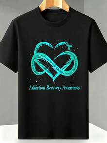 T-shirt hom me sur le thème du traitement des addictions, 100 % coton, motif graphique, style décontracté, respirant - Noir - Voir 1