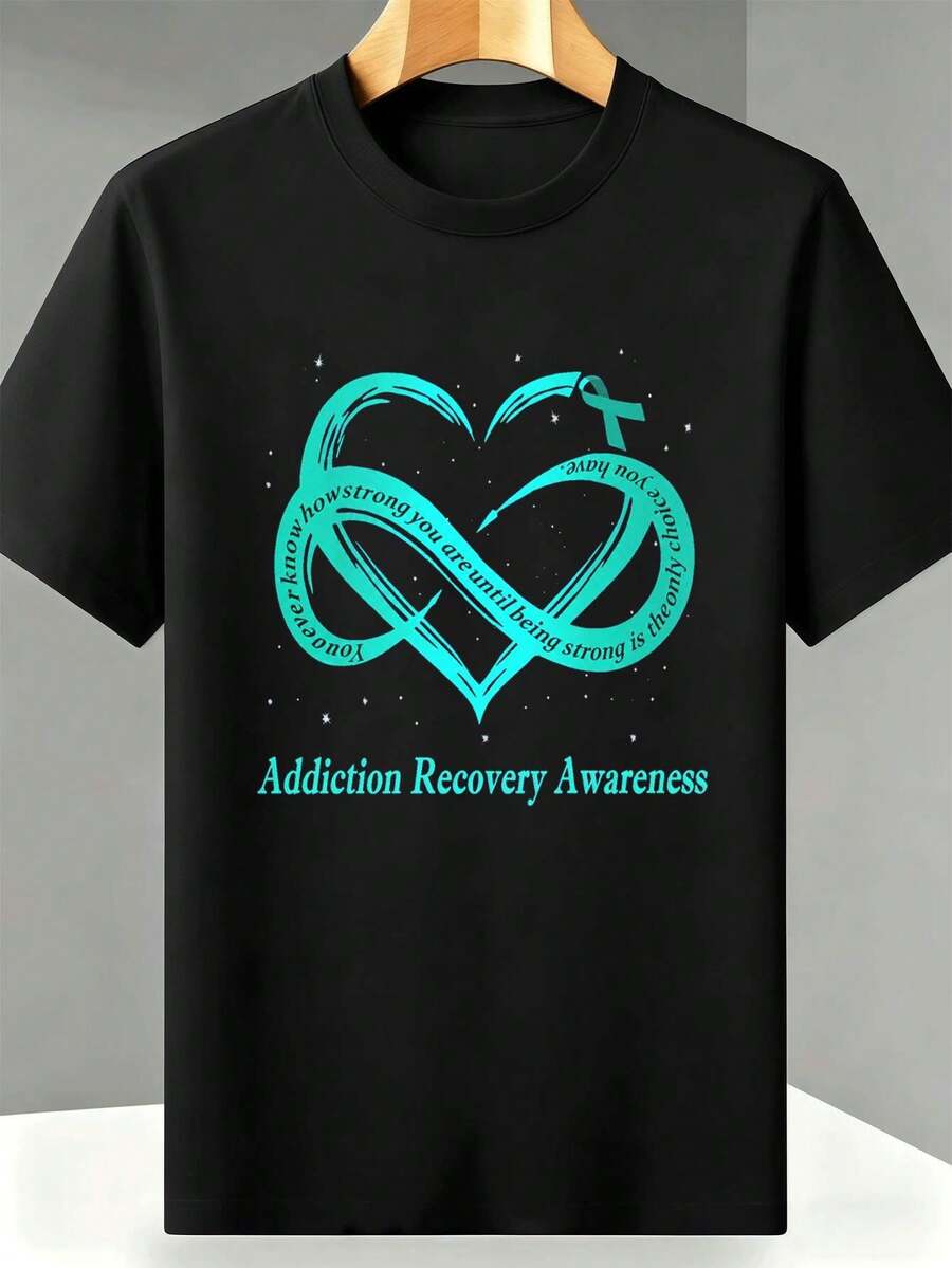 T-shirt hom me sur le thème du traitement des addictions, 100 % coton, motif graphique, style décontracté, respirant - Noir - Voir 1