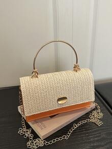 Mini Fashionable Woven Handbag (Random Stitching Color), Woven Bag - Orange - View 8