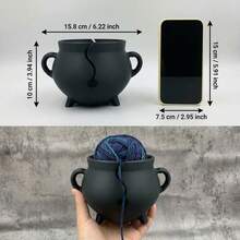 Crochet Yarn Bowl, Black Crucible Shaped Yarn Organizer Box With Handle, Yarn Guide Slot For Smooth Feeding, Knitting Accessory - A - View 6