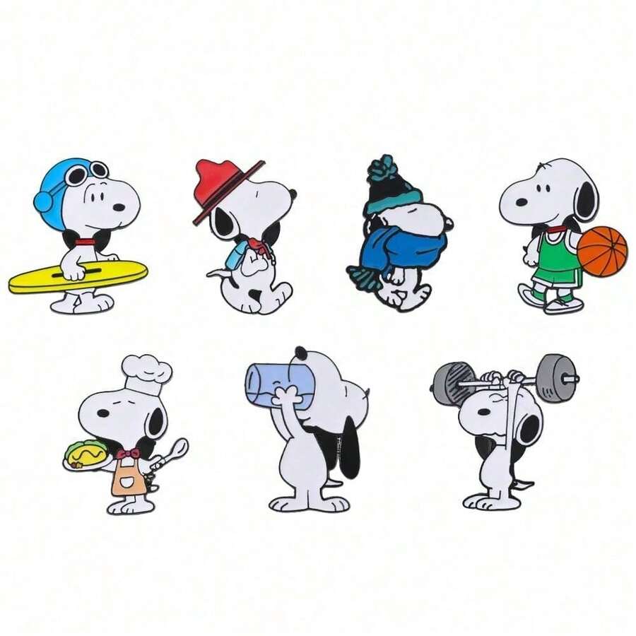 SNOOPY 1/7 件組 動漫卡通胸針套組 可愛新款狗狗琺瑯別針 衣物背包飾品金屬徽章配件禮物 - 均碼 - 查看 1