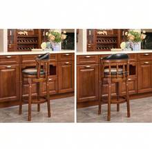 Taburete de bar de madera con tapicería de piel de vaca, giratorio 360°, con respaldo, para la encimera de la cocina, taburete de bar moderno - Negro - Ver 8