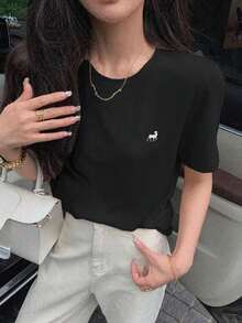 Camiseta con diseño bordado - Negro - Ver 1