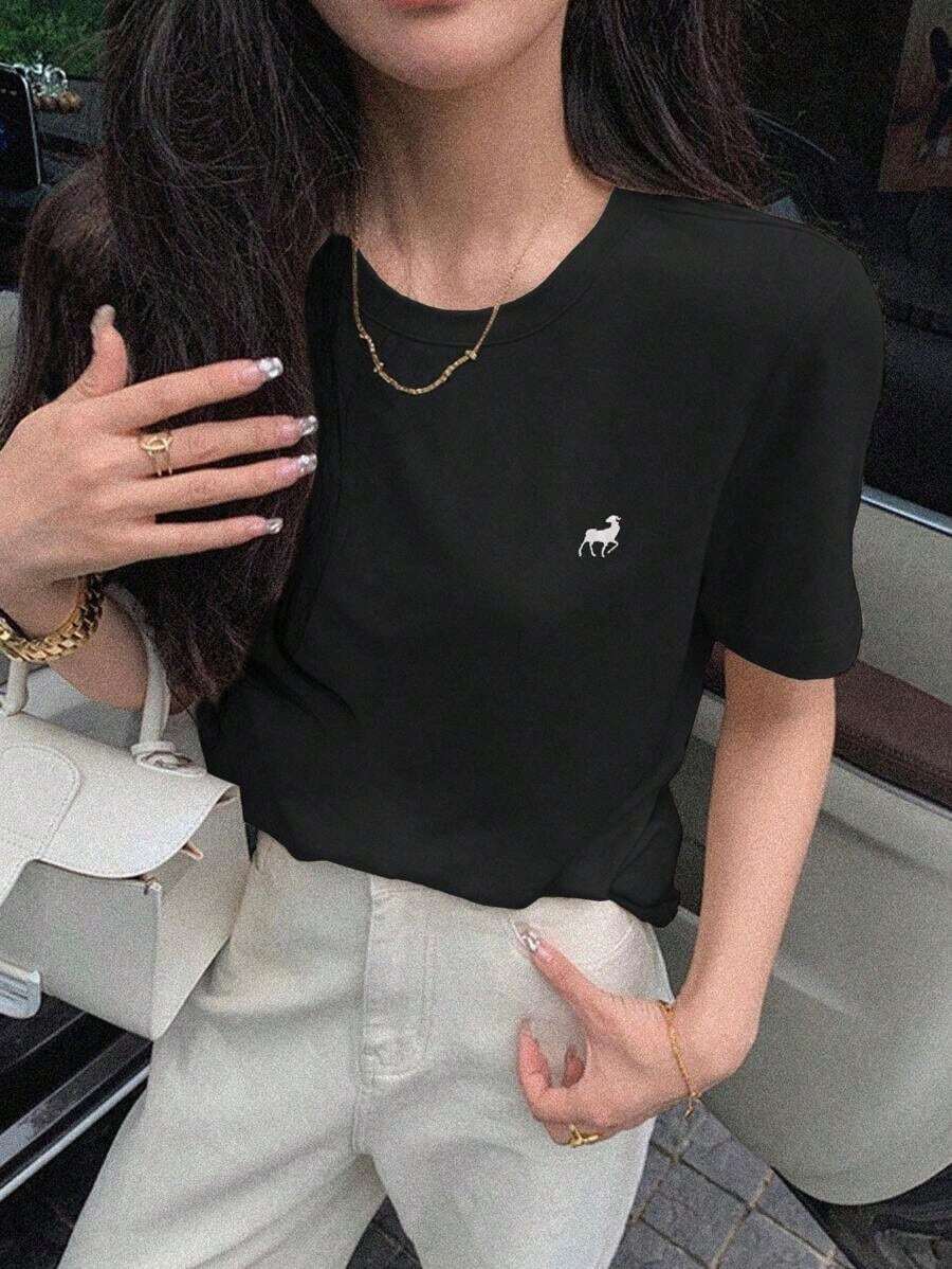 Camiseta con diseño bordado - Negro - Ver 1