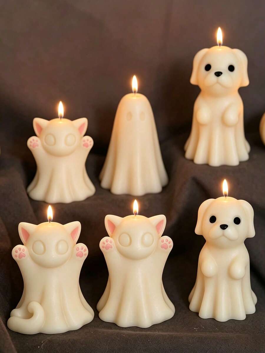 1件萬聖節幽靈南瓜貓狗矽膠蠟燭模具,可愛3D動物造型,易脫模,可重複使用,適用於香氛蠟燭、石膏、樹脂、手工皂,居家桌面浴室裝飾,萬聖節節日禮物 - A - 查看 1