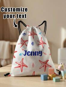 1pc Customizable Name Drawstring Backpack With Bow Pattern, Can Be Customized Based On Your Unique Design, Perfect For Boys, Girls, Teenagers, Print Your Own Name Or Print Your Sister's And Classmates' Names As Gifts To Give To Others - Multicolor - View 2