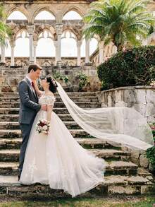 1 pièce Long voile de mariée avec grande traîne, voile de mariage romantique accessoire de mariée avec peigne à cheveux en métal, convient pour la photographie, la fête - Blanc - Voir 9