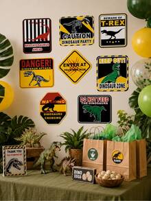 7pcs Dinosaur Theme Warning Signs, Caution T-Rex/Brachiosaurus Ahead/Proceed At Your Own Risk, Suitable For Dinosaur Theme Birthday Party Decor, Boys Bedroom Dinosaur Area Decor - Paper Dinosaur Sign - View 9