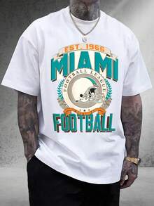 Herren Miami Football T-Shirt aus 100% Baumwolle, Rundhalsausschnitt, weich und bequem, Unisex Streetwear, Geschenk für Fußball-Enthusiasten, gegründet 1966, Miami Football League Grafik-T-Shirt, ideal für den - Weiss - Übersicht 7