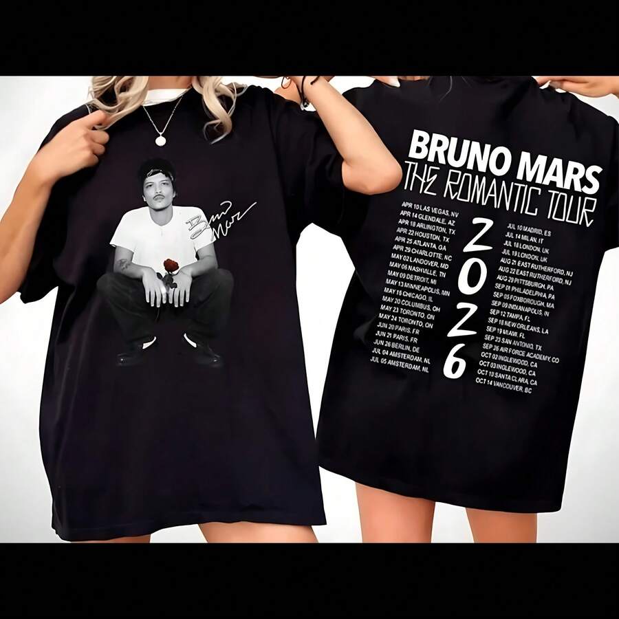 Romantic Pop Concert Tour Shirt 2026, Retro Music Tee - 黑色 - 查看 1