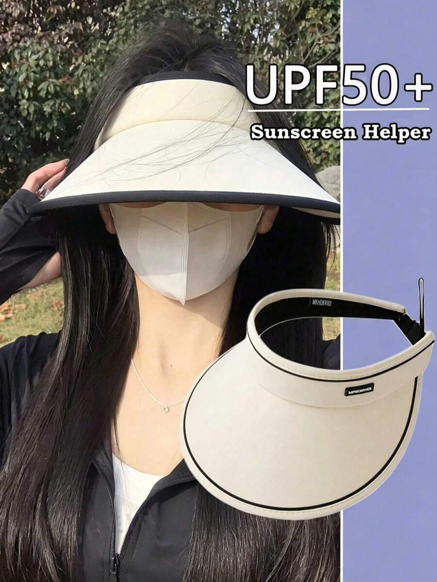 1 chiếc mũ rộng vành chống tia UV UPF50+ mùa hè dành cho nữ, thích hợp đi xe đạp, có phần chóp rỗng, che nắng và bảo vệ mặt.