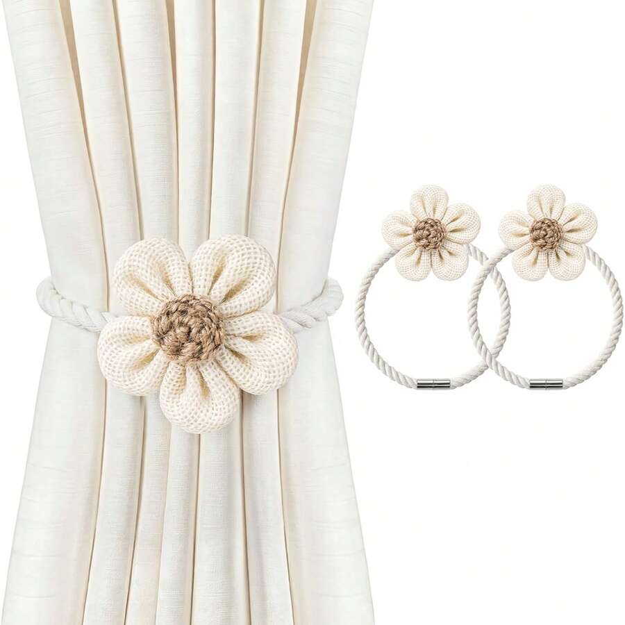 2 piezas Sujetacortinas, Sujetacortinas magnéticos con colgantes de flores de tela, Sujetacortinas para ventanas y decoración del hogar - C-Multicolor - Ver 1