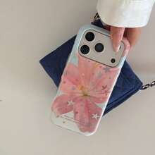 Fashionable Creative Gold-Plated Star & Lily Flower Phone Case For IPhone 17 Pro Max, 16 Pro Max, Cute For Girls, Suitable For IPhone 15 Pro, 14, 13, Protective Cover, Birthday/Holiday Gift - Pink - View 12