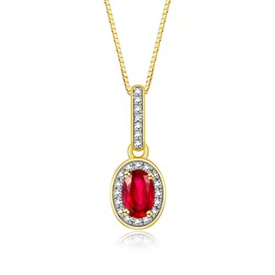 RYLOS Necklaces for Women Silver 925 Halo Designer Necklace with Gemstone and Genuine Diamonds with 18" Chain 6X4MM Birthstone Womens Jewelry Silver Necklace For Women Diamond Necklaces for Women - Plata de ley - Ver 1