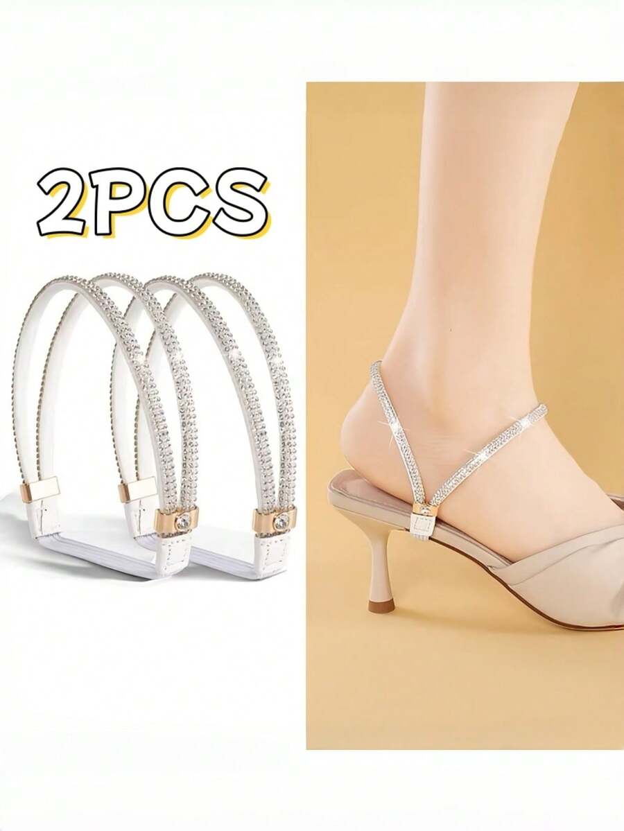 QKC 2 piezas Cordones elásticos elegantes sin nudo con cristales y diamante de imitación - Multicolor, cordones elásticos antideslizantes