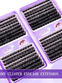 384/376 Clusters Eyelash Set, DIY Home Eyelash Extension, Comes With Glue, Remover And Eyelash Brush, Individual False Eyelashes, Eyelashes, False Eyelashes, Soft And Lightweight Reusable, Suitable For Home, Daily, Party, Wedding, Halloween, Etc. - 黑色 - 查看 5