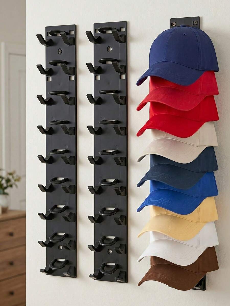 2 piezas Estante de almacenamiento de gorras de béisbol montado en la pared - Ganchos adhesivos fuertes, Estante de almacenamiento y exhibición multicapa, Puede sostener hasta múltiples gorras, Perfecto para armario, puerta, dormitorio - Negro y blanco, Estante de gorras montado en la pared, 1/2 piezas