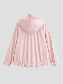 ZAHM Pink Hooded Utility Jacket, Drawstring Waist Casual Versatile Outerwear - Pink - View 11