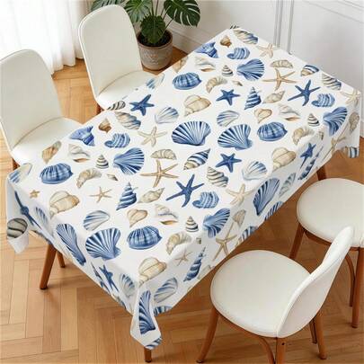 1 chiếc khăn trải bàn in hình sao biển và vỏ sò, 100% polyester, chống thấm nước, chống dầu, chống trầy xước, thích hợp sử dụng trong nhà, ngoài trời, sân hiên, đám cưới, tiệc tùng, dã ngoại, triển lãm thủ công, trang trí sự kiện. Kích thước có sẵn: 90cm*140cm/140cm*140cm/140cm*180cm/140cm*220cm
