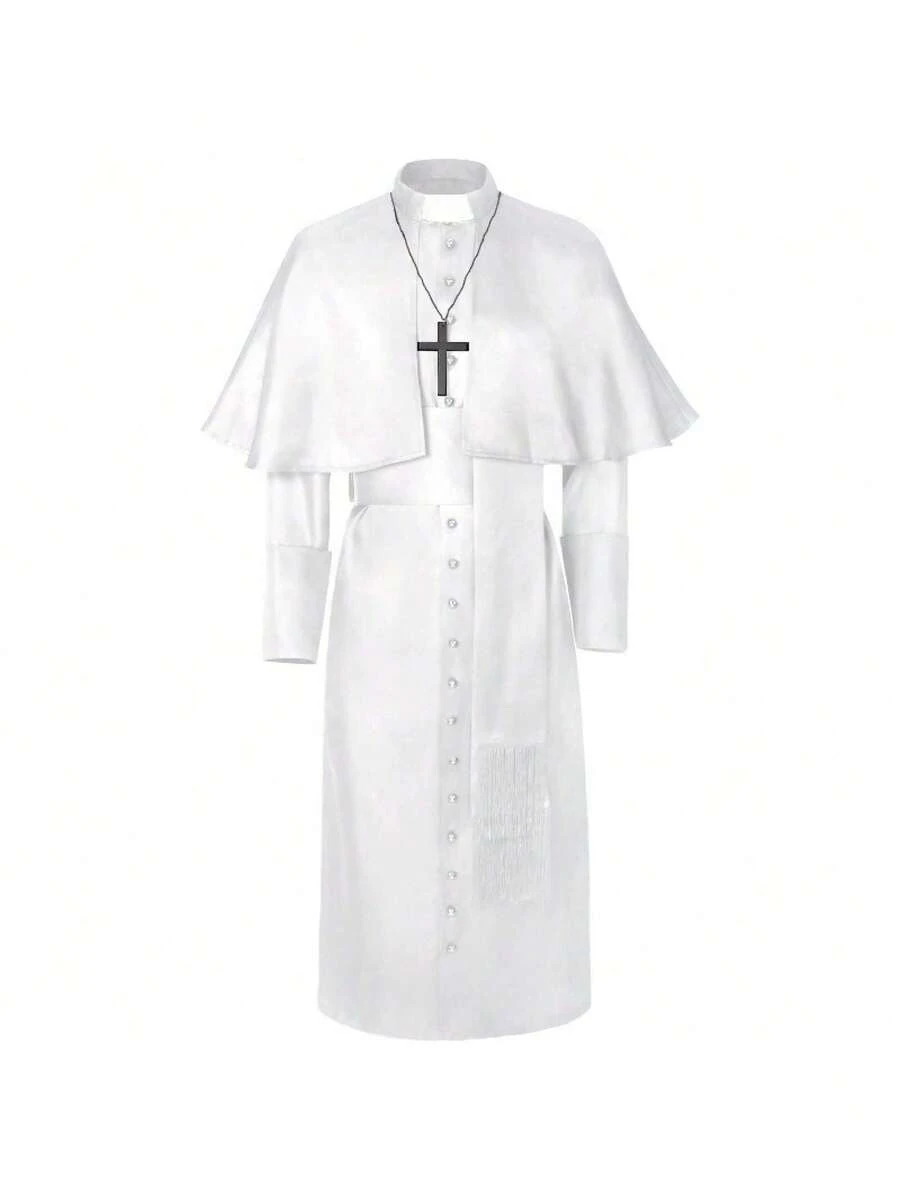 Men Cosplay Clothing - White Priest's Cloak - View 1