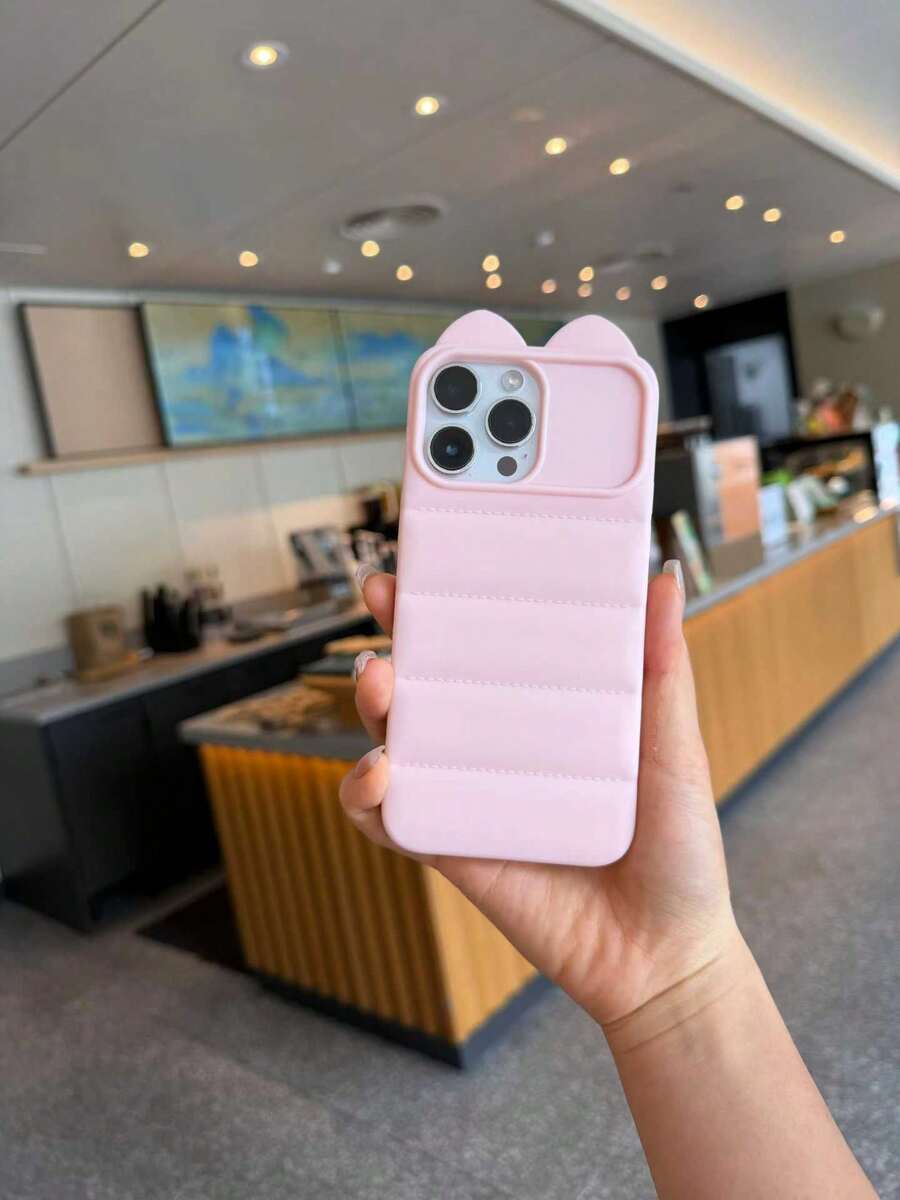 1個 3D貓耳設計 17 Pro Max 手機殼,氣墊防護套,適合女性 - 粉色 - 查看 1