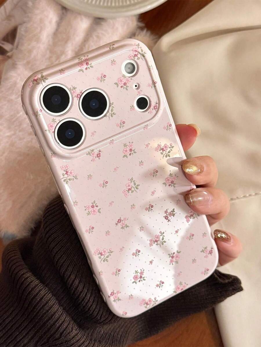 Nueva funda de teléfono de TPU de gelatina de unicolor con corazón lateral, patrón floral rosa, carcasa blanda de TPU ultrafina, restaura la sensación de agarre auténtica, funda de teléfono a prueba de golpes compatible con Apple 17 Pro Max/16 Pro Max/15 Pro Max/17 Pro/11 12 13 14 15 16/12/12 Pro/14 Pro Max/13 Pro Max/16 Pro, funda de teléfono blanda de TPU de gelatina - Rosa - Ver 1