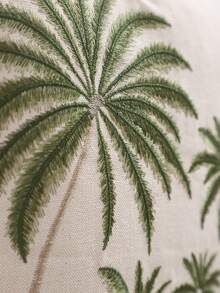 Miater 1pc/2pcs Canvas Embroidered Throw Pillow Cover, Coconut Tree, Floral & Bird Pattern, Fresh Natural Style For Living Room, Bedroom, Sofa, Home Decor, Holiday Gift - Green - View 8