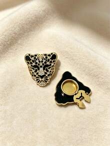 2pcs Leopard Print Shirt Buttons, Floral Sleeve Clips, Suitable For Dresses, Weddings, Formal Gowns, Fashion Accessories Gifts - Gold - View 6