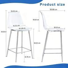 Transparent bar stool set, 4 pack, acrylic seat shell with metal frame in silver/ gold/ black, modern design chairs for kitchen, bar or dining room chairs only, without table - Silber + Kunststoff1 - Übersicht 7