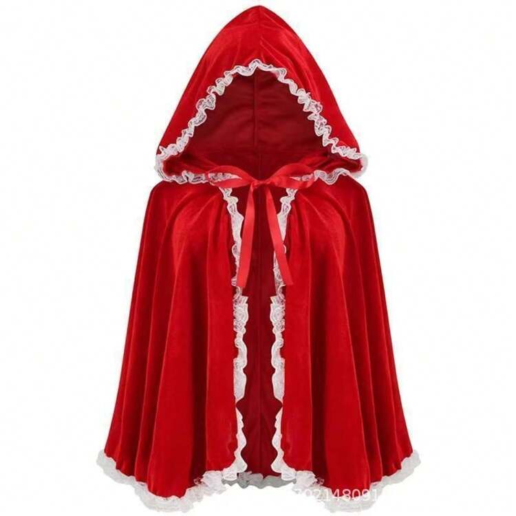 COS Costume For Role-Playing Games, Little Red Riding Hood Hooded Cape, Red Coat, Role-Playing Outfit, Performance Cape - Red and White Lace Trim - View 4