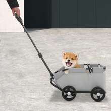 Carrinho de Transporte para Cães e Gatos Mini Dobrável, Carrinho para Animais de Estimação para Viagens com Alça Extensível, Corda de estabilidade e Bolso Lateral, Ideal para Cães de Pequeno Porte até 7,5kg (Preto, Rosa e Cinza) - Cinza - Ver 7