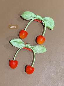 2 piezas Clips para el cabello con forma de cereza, estilo dulce, horquillas adecuadas para uso diario, accesorios para el cabello - Multicolor - Ver 3