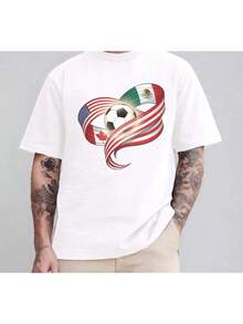 Officially Licensed Crew Neck T-Shirt For The 2026 World Cup, Featuring A Graphic Of The Heart-Shaped Flags Of The USA, Mexico, And Canada. Perfect For Matchday Events, Summer Outings, And As A Gift For Fans. A Great Choice For Supporters And Enthusiasts – High Quality. - 白色 - 查看 1