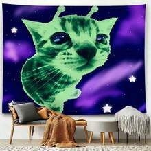 Cat Green Minimalist Design Tapestry, Aestheticism, Bedroom Decor, Suitable For Various Festivals, Perfect Tapestry Gift, Living Room Bedroom Office Home Decor Wall Hanging, High-Quality Printed Tapestry, Perfect Gift - 1PC - View 5