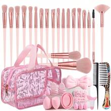 42pcs All-In-One Makeup Tool Set, Includes 20 Waterproof Makeup Brushes, Makeup Bag, Makeup Sponge, Mini Powder Puff, Headband, Eye Makeup Auxiliary Tools, Hair Comb, Complete Makeup Tool Set - Multicolor - View 15