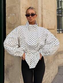 Casual Vintage Polka Dot Bomber Jackets Sashes Slim Turtleneck Women Jacket Festival Elegant Simple Holiday Outwear Streetwear Y2K Girl Jacket White - White - View 1