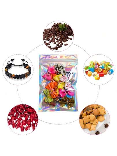 50pcs Holographic Self-Sealing Bags, Colorful Plastic Foil Ziplock Bags With Odor Proof And Light Blocking, Suitable For Food Storage, Jewelry Packaging, Ideal For Small Businesses