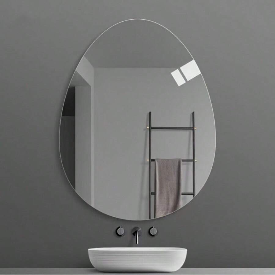 1 pieza Espejo de pared de acrílico transparente sin marco en forma de pera de alta definición para decoración de baño, adecuado para el hogar, habitación de niños, jardín de infancia, restaurante temático y baño - Plateado - Ver 1