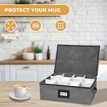 Caja de almacenamiento para copas de vino con divisores capacidad para 12 copas de vino de tamaño estándar cubeta de microfibra acolchado duradero con asas de transporte gris (sin vasos - Gris - Ver 5