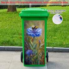 1 pieza Pegatina autoadhesiva de bote de basura 2D, tamaño 37 x 82 cm, patrón azul de abeja y floral, adecuado para botes de basura, paredes y decoración de cocina - A - Ver 4