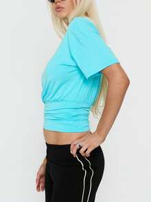 Women's Off-Shoulder Tops  Fitted Waist Ruched Short Sleeve Shirts For Going Out Tops Streetwear - Royal Blue - View 2