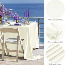 1pc Satin Tablecloth, Rectangular, Smooth Fabric, Peach Color, Suitable For Weddings, Banquets, Parties - Ivory - View 18