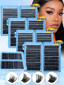320/384/448pcs D Curl Large Capacity Individual Eyelashes,Gift For Mom,Cluster Eyelash Extensions,Soft And Natural Look,Long Lasting False Eyelashes,Lightweight Reusable Wispy Eyelashes Set Suit For Daily,Wedding,Night Party, Bridal,Cosplay Makeup. - D - View 12